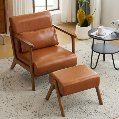 Modern Accent Chair with Ottoman, PU Leather Upholstered Armchair Living Room Chair for Bedroom, Balcony, Reception,Customized