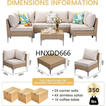 yss 7-Piece Outdoor Rattan Wicker Sofa Set, Sectional Patio Conversation Furniture with Thick Cushions for Garden,