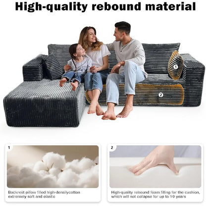 Modular Sectional Sofa Cloud Sectional Couch, 107" Comfy Fluffy L Shaped Dark Black Couches for Living Room