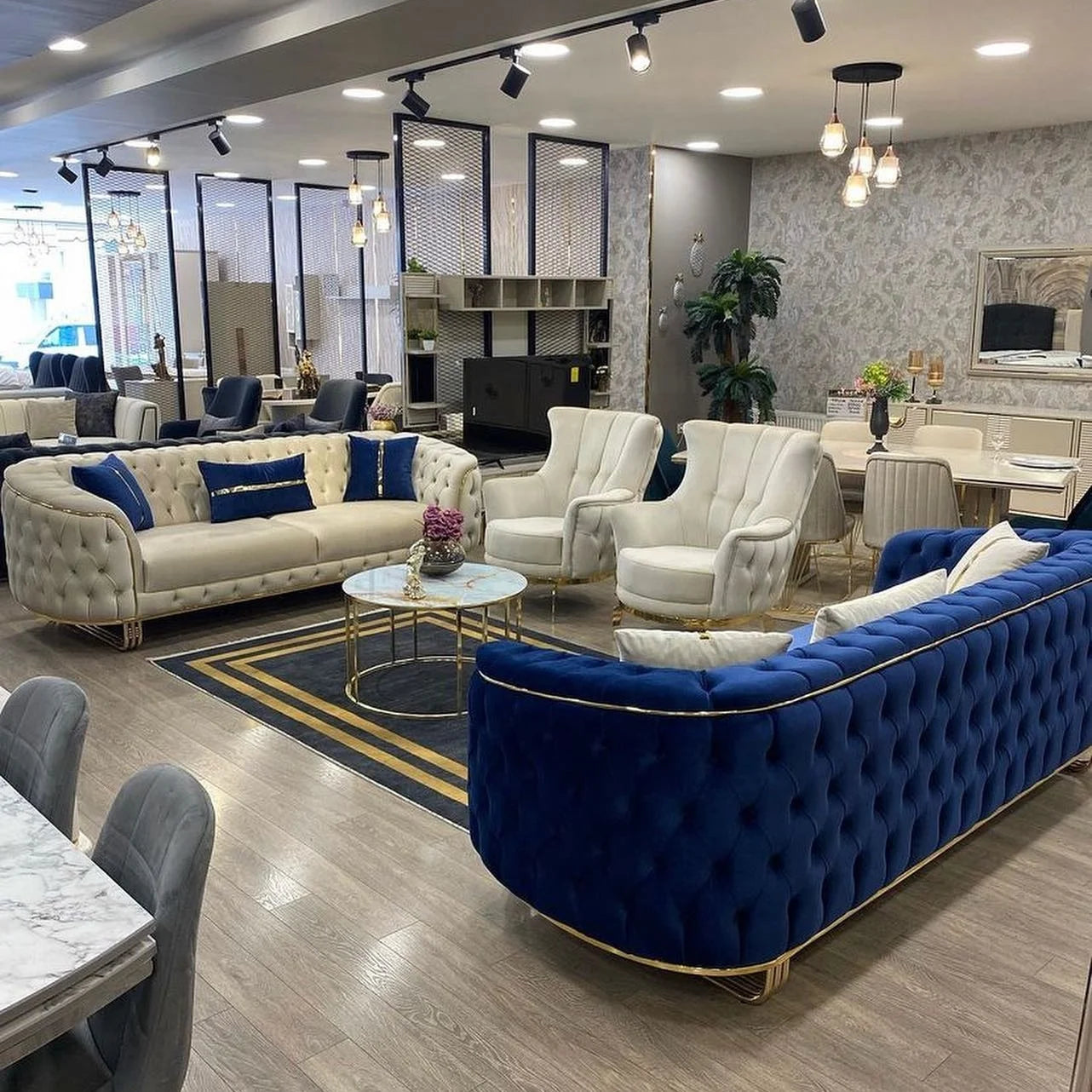 Home Luxury White Velvet Love Seat Three Seats Tufted Living Room Sofa Gold Stainless Steel Decoration