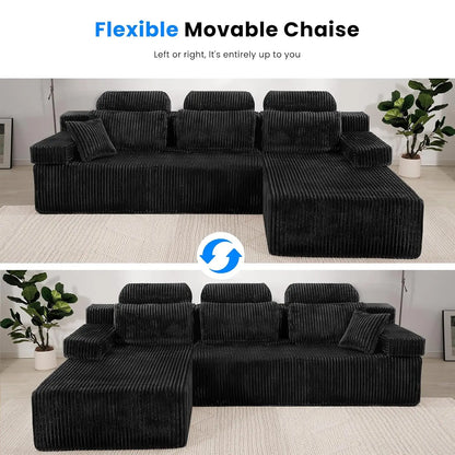 "High Backrest L-Shape Modular Sectional Sofa with Cloud Corduroy, Convertible Chaise for Left or Right Side, Bonel"