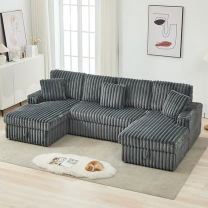 TODRANI 122 inch Overisze U Shaped Sleeper Sofa Pull Out Bed, Sleeper Sofa with Double Storage Chaise for Living Room