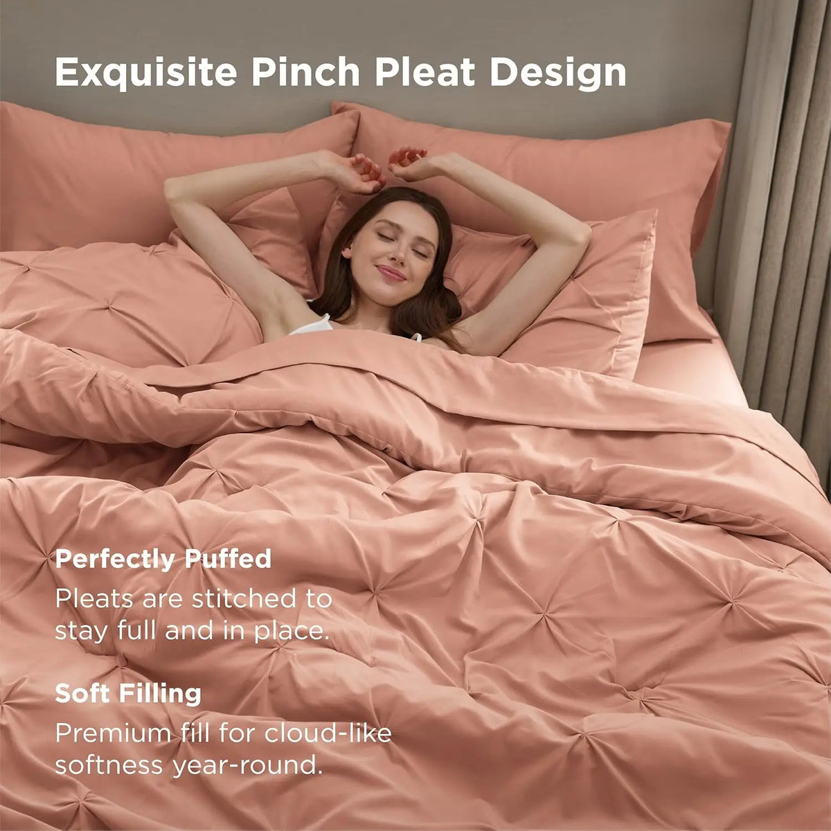 California King Comforter Set Dusty Pink Bed in a Bag California King 7 Pieces GentleSoft™ Pintuck Bed Set Gift for Family Pinch
