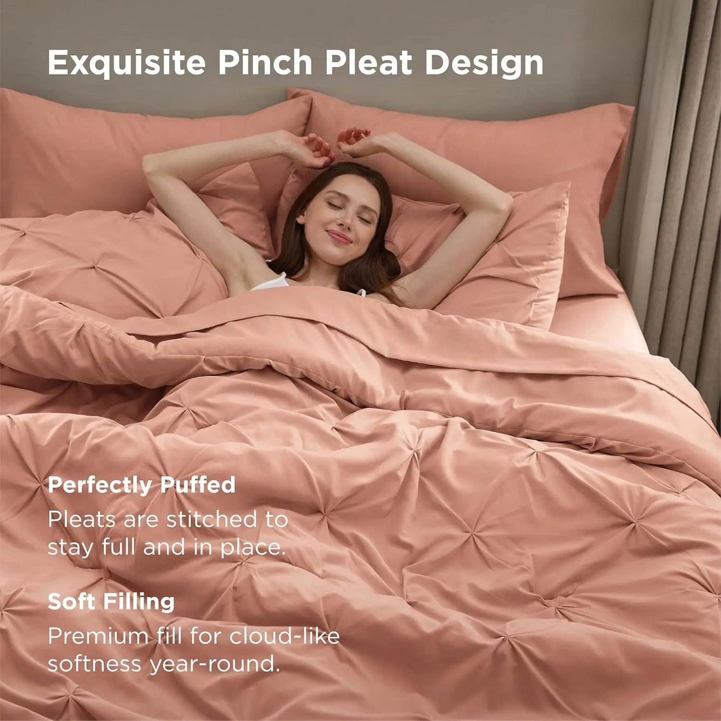 California King Comforter Set Dusty Pink Bed in a Bag California King 7 Pieces GentleSoft™ Pintuck Bed Set Gift for Family Pinch