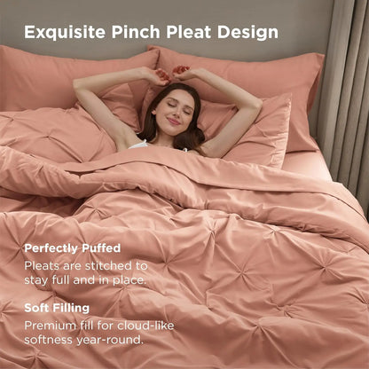 California King Comforter Set Dusty Pink Bed in a Bag California King 7 Pieces GentleSoft™ Pintuck Bed Set Gift for Family Pinch