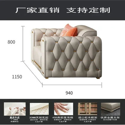 Custom Italian light luxury leather sofa living room combination size modern simple front American cowhide sofa