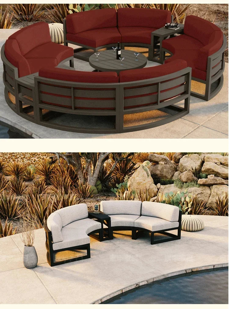 Outdoor Waterproof Sun Protection Garden Sofas Curved Outdoor Sofa Aluminum Alloy Courtyard Villa Reception Sofa Coffee Table A