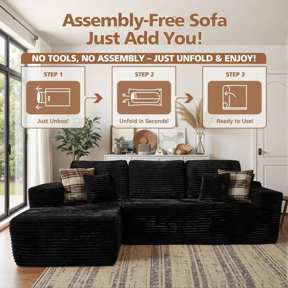 Stylish 104" cloud sectional couch with comfy chaise, boneless l shape sofa with deep seat, minimalist modular couches sleeper f