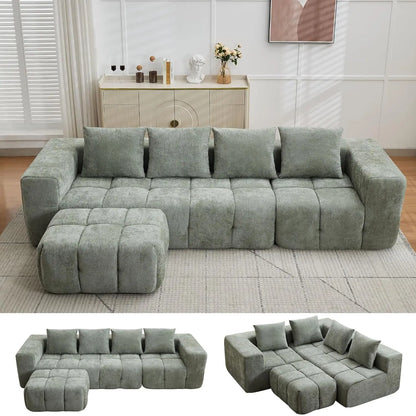 U-Shaped Sectional Sofa, Convertible Modular Couch with Double Chaise, 4-Seater Living Room Furniture, Black