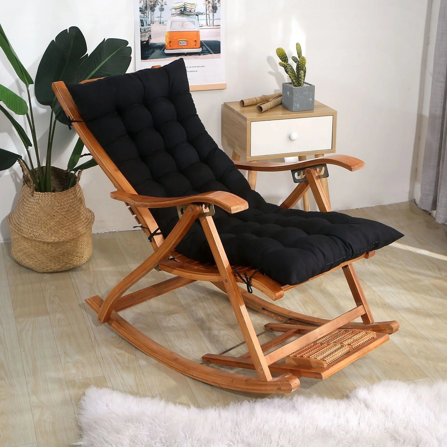 Four Seasons Thick Bench Cushion Rocker Chair Cotton Cushion Solid Color Soft Thicken Outdoor Garden Reclining Chair Cushions