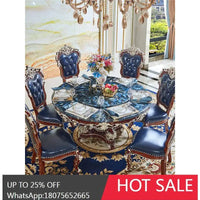 HLZ European Style Dining Table New Luxury High-End Solid Wood Home Marble French Retro Table and Chair Set Villa
