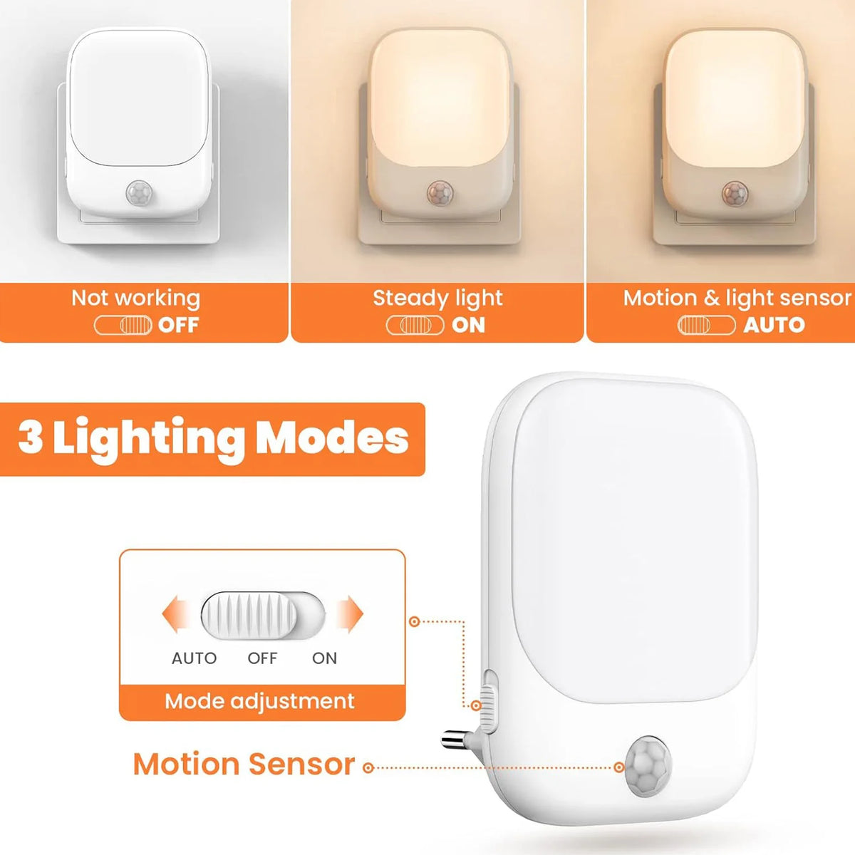 1pc/2pcs EU Plug in LED Motion Sensor Night Lights for Kids Bedroom Auto Dusk to Dawn Sensor Dimmable Wireless Cabinet Lamp