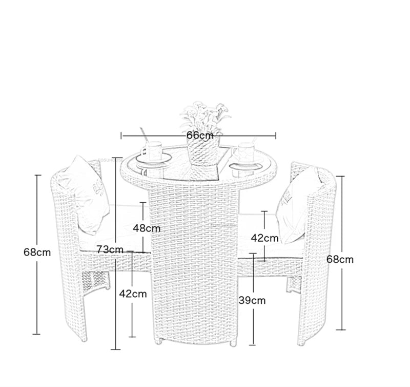 Balcony Rattan Garden Furniture Set 3-piece Courtyard Terrace Outdoor Round Table and Chairs Patio Leisure Table and Chairs B