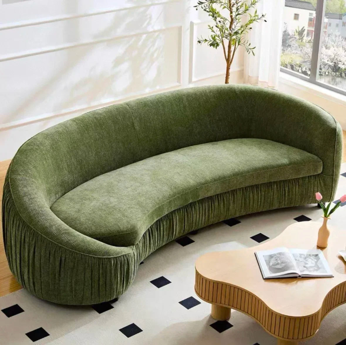 gW Nordic modern minimalist chenille cloth sofa hotel pleated curved large flat multi-person sofa