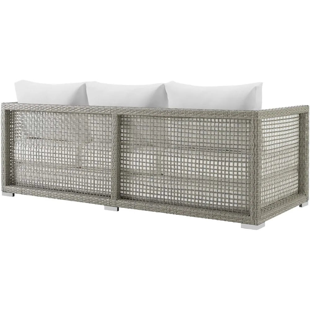 Gray and White Wicker Outdoor Patio Sofa Couch