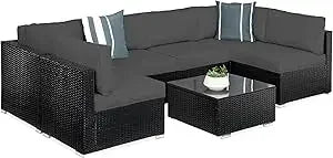 Seven Piece Modular Set, Outdoor Sectional Wicker Patio, Conversation With Two Pillows, Coffee Table Cover Included