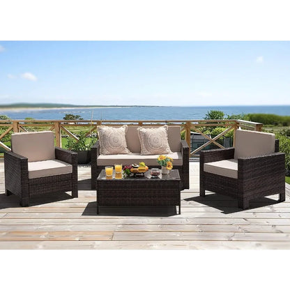 # l 4-piece courtyard furniture set, rattan chair and willow dialogue sofa set, suitable for outdoor, indoor, garden and balcony