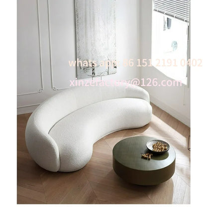 Customizable Qiyu Apartment B & B Cashew Curved Sofa Living Room Cream Flannel Teddy Flannel Sofa Small Apartment