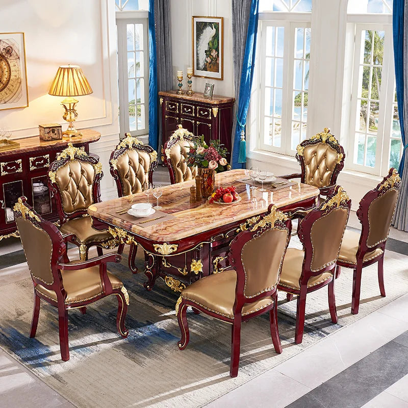 European solid wood marble family villa hotel large dining table and chair combination with locker rectangle