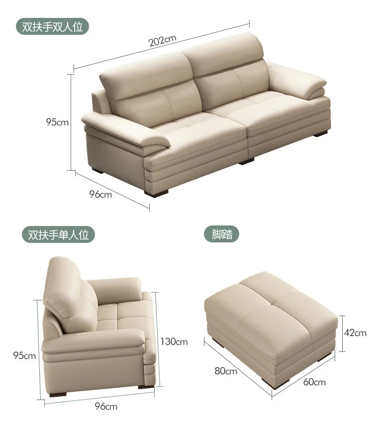 G80 Leather sofa modern simple living room first layer cowhide combination latex straight row corner