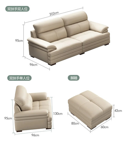 G80 Leather sofa modern simple living room first layer cowhide combination latex straight row corner