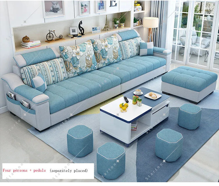 Room Fabric Sofa Modern Minimalist Home Corner Sofa Furniture Combination Nordic Solid Frame Fabric Sofa
