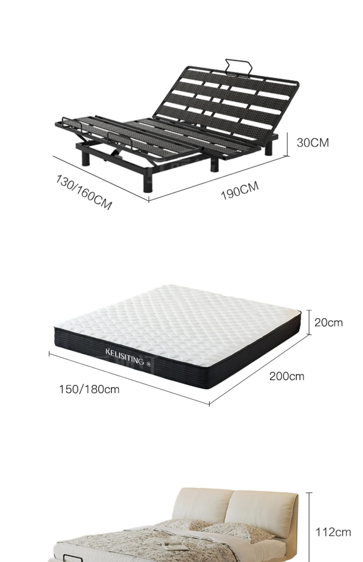 Elegant Modern Double Bed Luxury Upholstered Comferter Adults Bed Adjustable Electric Cama Box Casal Bedroom Furniture