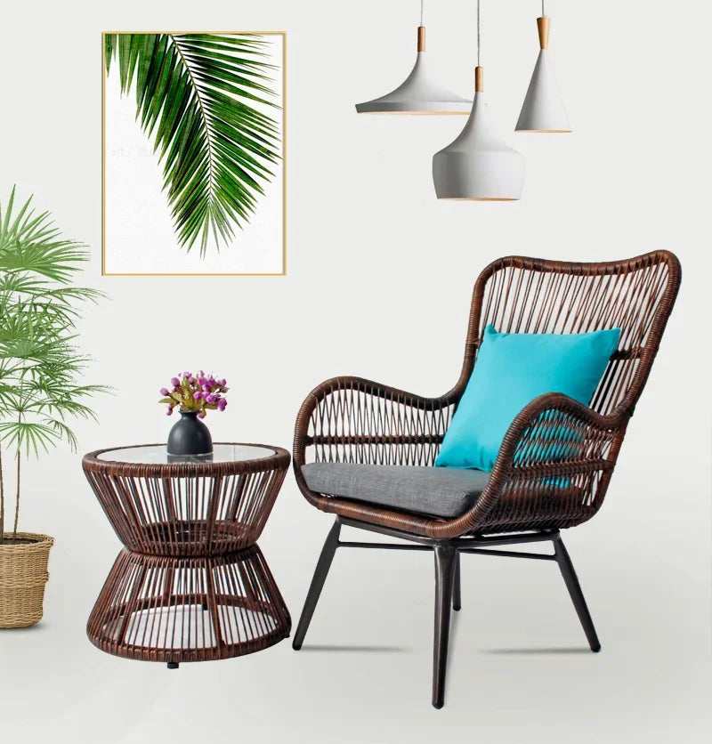 Rattan Chair Three Piece Set Balcony Table Combination Outdoor Furniture Armrest Single Rattan Sofa Recliner Patio Outdoor Chair