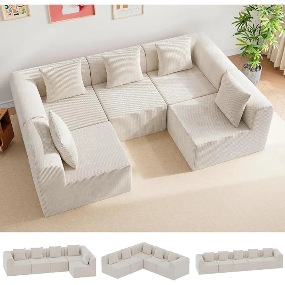 146'' Modular Sectional Couches for Living Room with Deep Seat, L-Shape Cloud Sofa Couch, High Density Memory Foam, Boneless,Cus