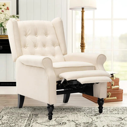 Mid Century Wingback Recliner Chair for Adults, Modern Linen Fabric Push Back Recliner Chairs with Button Tufted, Customized