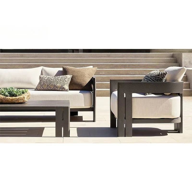 Patio Sectional Conversation Set Outdoor Lounge Set Luxury Furniture Corner All Weather Couch Aluminum Frame Garden Sofa