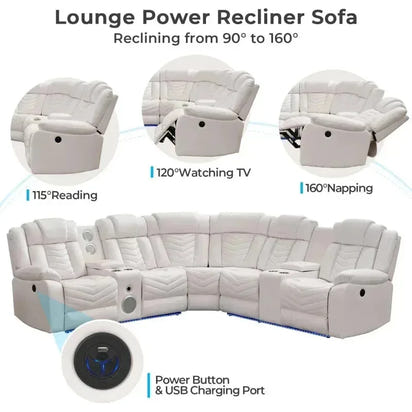 QAZ8-Power Recliner Sectional Sofa Couches with Bass Speakers Living Room.Leather Reclining Corner Sectionals Sofa Couch Sets wi