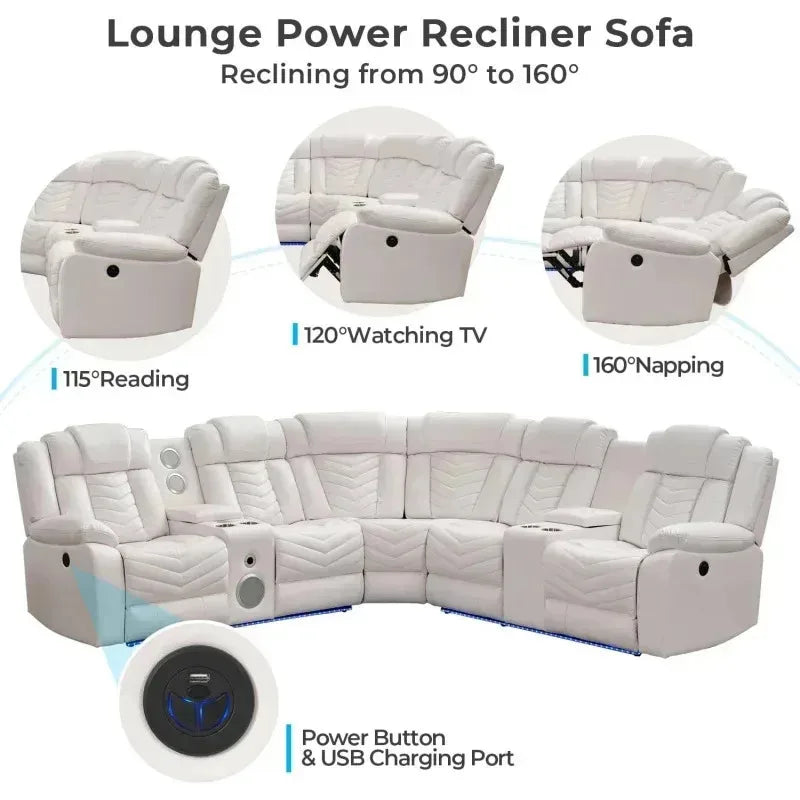 QAZ8-Power Recliner Sectional Sofa Couches with Bass Speakers Living Room.Leather Reclining Corner Sectionals Sofa Couch Sets wi