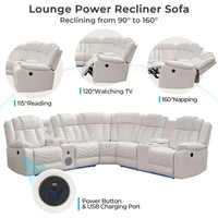 QAZ8-Power Recliner Sectional Sofa Couches with Bass Speakers Living Room.Leather Reclining Corner Sectionals Sofa Couch Sets wi