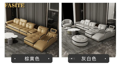 Premium Smart leather sofa massage for left and right noblewomen, cowhide solid wood living room corner small unit