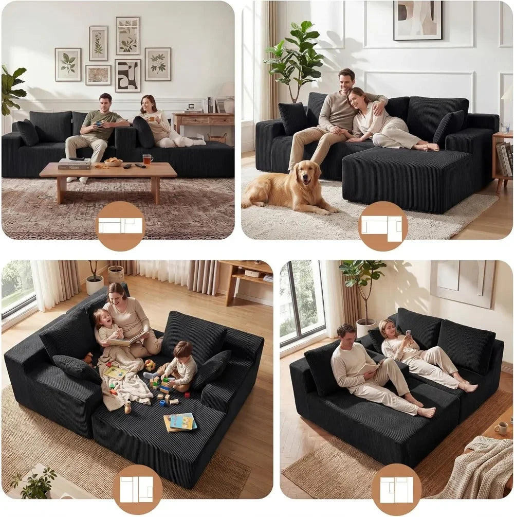 Modular L Shaped Couch for Living Room, Deep Seat Sectional Sofa with Chaise, Memory Foam, No Assembly, Black