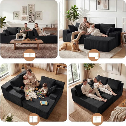 Modular L Shaped Couch for Living Room, Deep Seat Sectional Sofa with Chaise, Memory Foam, No Assembly, Black