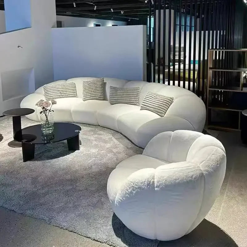 French cream wind curved sofa Italian minimalist leisure living room fabric light luxury sofa02A