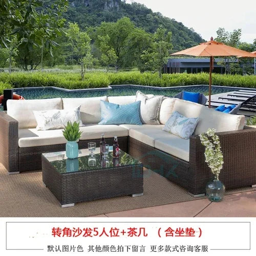 Budget-friendly Outdoor Rattan Woven Sofa, Outdoor Garden, Villa, Courtyard Balcony, Casual Corner Sofa, Coffee Table
