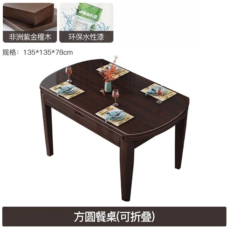 AB rock slab folding dining table telescopic combination purple gold sandalwood small apartment household round dining table