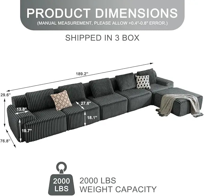Boneless Luxury Couches for Living Room – Modular Sectional with Plush Corduroy Upholstery, Convertible Oversized No Assembly