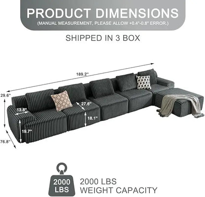 Boneless Luxury Couches for Living Room – Modular Sectional with Plush Corduroy Upholstery, Convertible Oversized No Assembly
