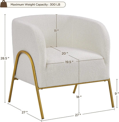 Set of 2, Armchair Set, Side Chairs for Living Room, Boucle Fabric Vanity Chairs with Gold Legs for Bedroom Office Readig Nook
