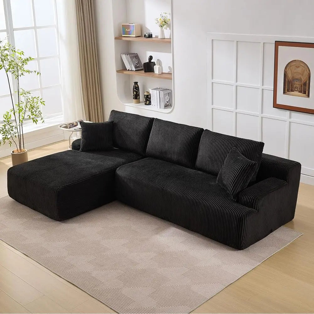 L-Shaped 106 Cloud Sectional Sofa with Chaise, Deep Seating, Upholstered for Living Room or Bedroom, Black, Ready to Use