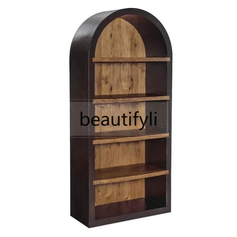 Retro solid wood simple bookcase American country white arched bookshelf display study floor locker