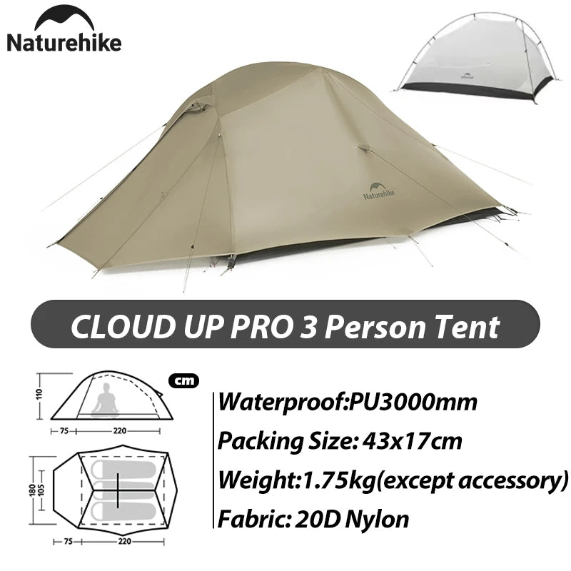 Naturehike Cloud Up Pro Tent 1 2 Person 20D Ultralight Portable Waterproof Camping Tent Outdoor Hiking Travel Backpacking Tent