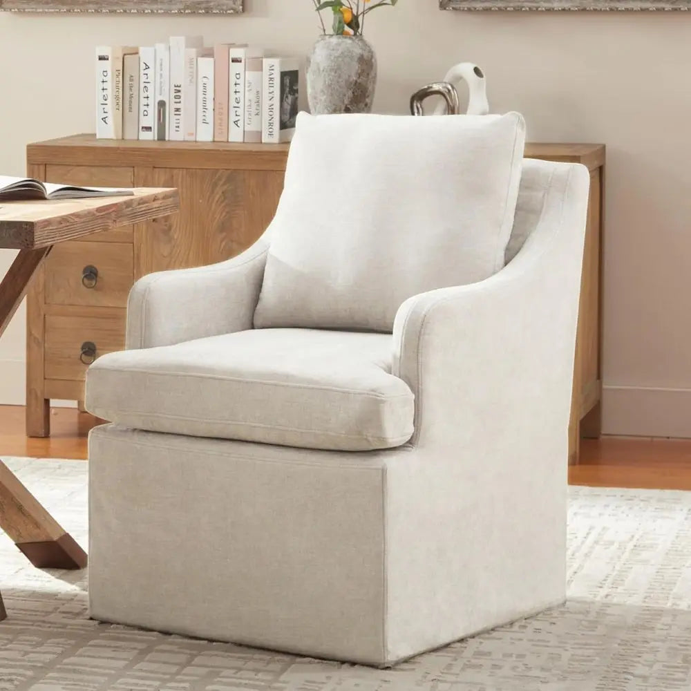 DAFIFY Kitchen Chairs Set of 2, Modern Dining Chairs with 4 Casters, Linen Armchair for Bedroom, Reading, Living Room, Beige