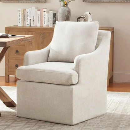 DAFIFY Kitchen Chairs Set of 2, Modern Dining Chairs with 4 Casters, Linen Armchair for Bedroom, Reading, Living Room, Beige