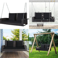 Outdoor Wicker Swing Bench for Two with Cushions, Durable Patio Hanging Rattan Seat, Comfortable Backyard Swing Chair