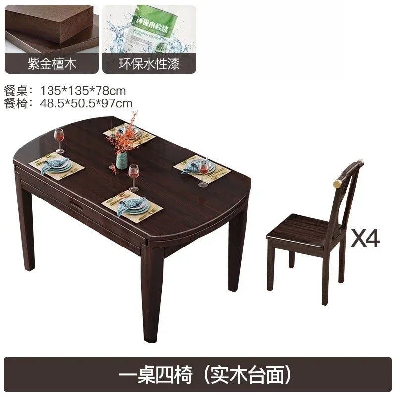 AB rock slab folding dining table telescopic combination purple gold sandalwood small apartment household round dining table